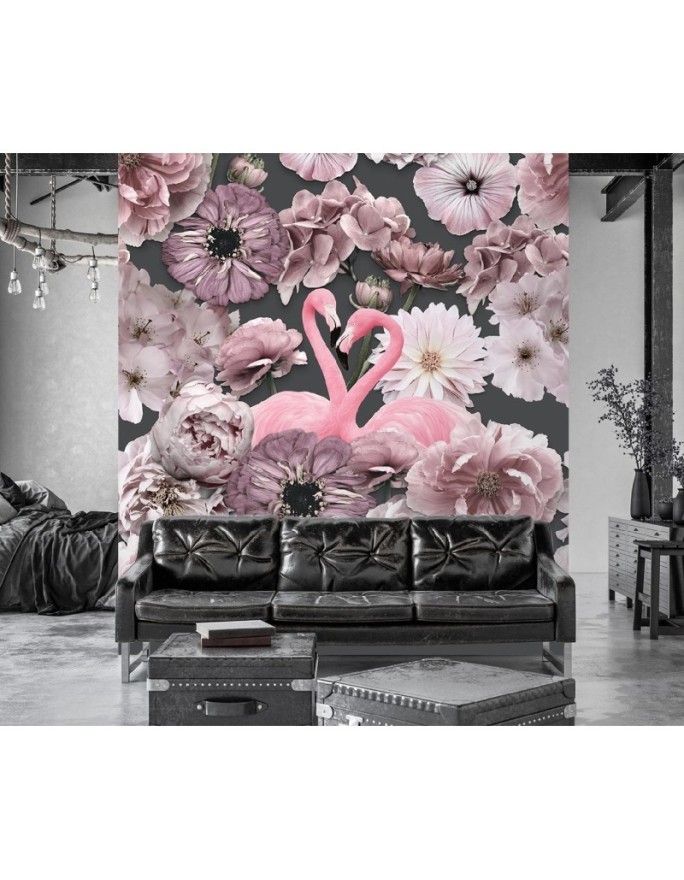 Mural - Flamingos pink peony flowers Andrea Haase | FEEBY