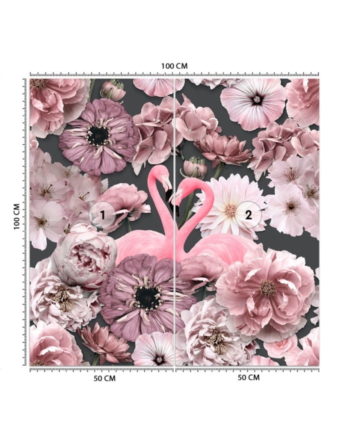 Mural - Flamingos pink peony flowers Andrea Haase | FEEBY