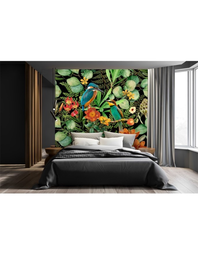 Exotic wall mural - Jungle birds on green background Andrea Haase | FEEBY