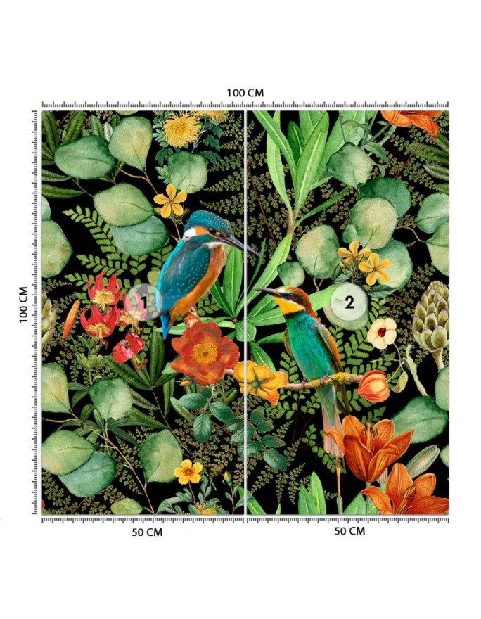 Exotic wall mural - Jungle birds on green background Andrea Haase | FEEBY