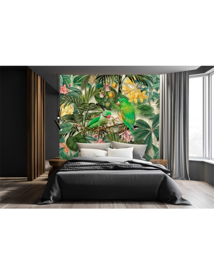 Wall mural - Jungle birds on green background abstract Andrea Haase | FEEBY
