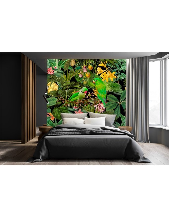 Wallpaper - Jungle birds on green background abstract Andrea Haase | FEEBY