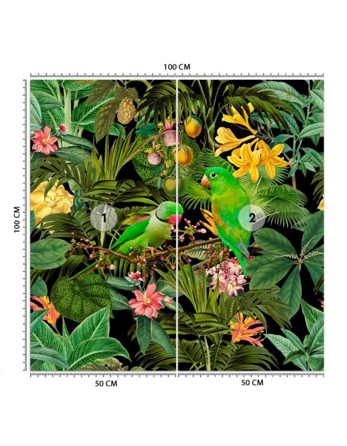 Wallpaper - Jungle birds on green background abstract Andrea Haase | FEEBY
