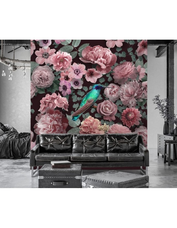 Stylish wall mural - Flowers roses pink bird nature Andrea Haase | FEEBY