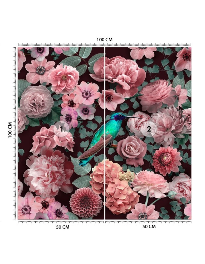 Stylish wall mural - Flowers roses pink bird nature Andrea Haase | FEEBY