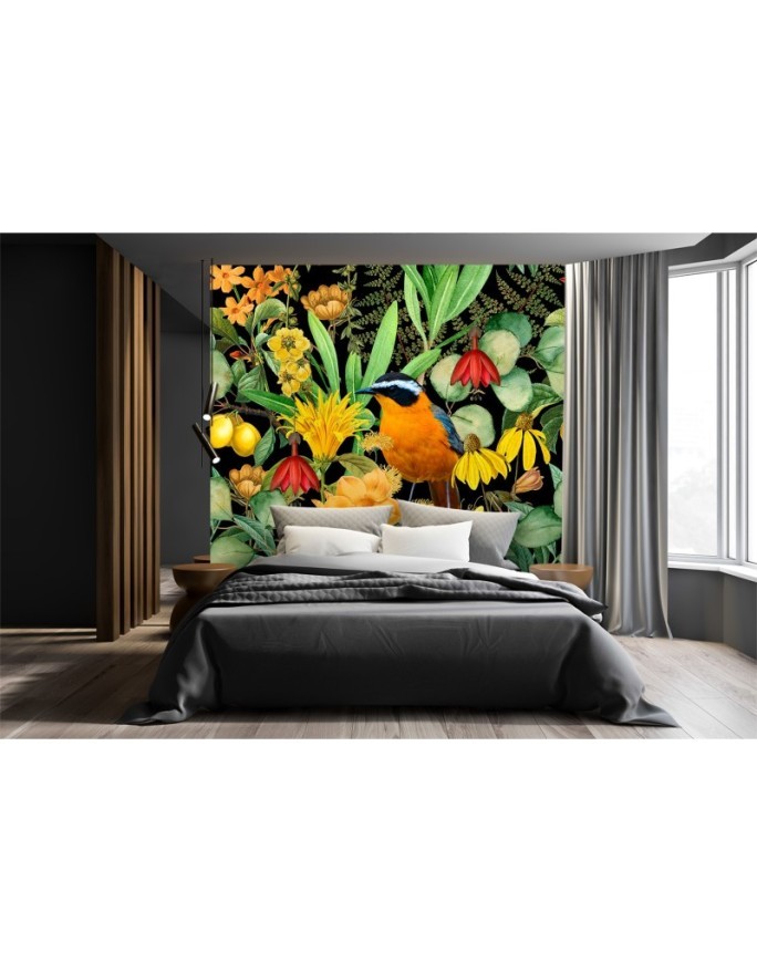 Photo wallpaper - Jungle bird leaves flowers nature Andrea Haase | FEEBY