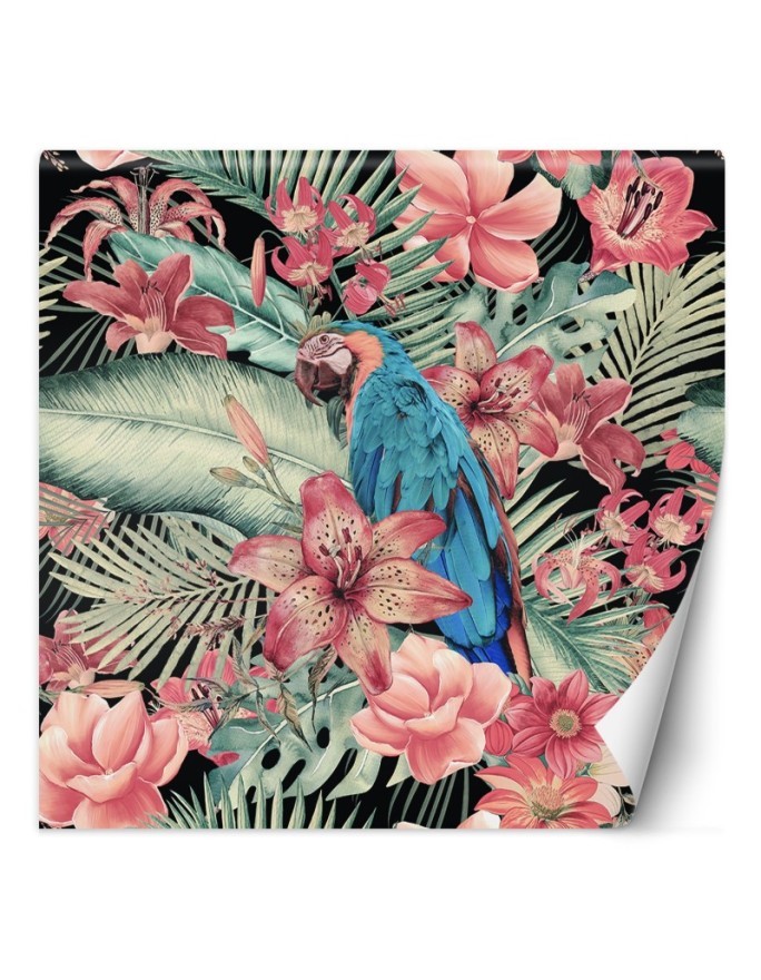 Photo wallpaper - Parrot on a background of pink exotic leaves Andrea Haase | FEEBY
