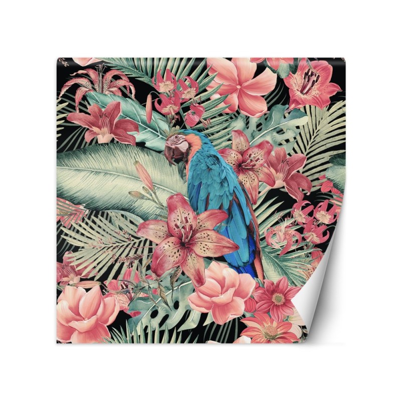 Photo wallpaper - Parrot on a background of pink exotic leaves Andrea Haase | FEEBY