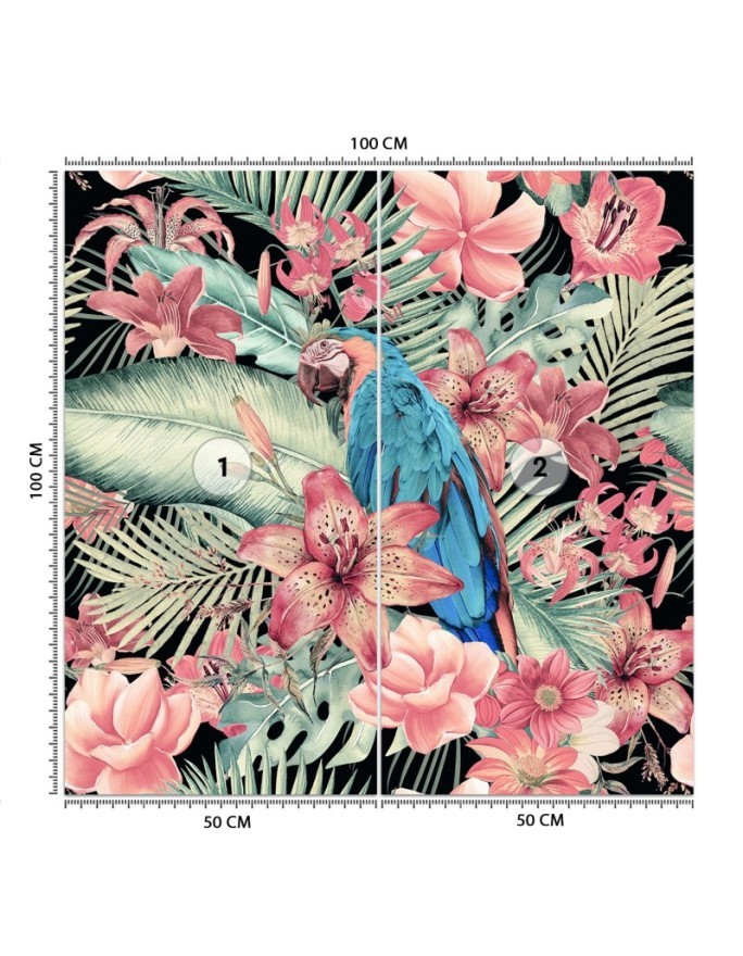 Photo wallpaper - Parrot on a background of pink exotic leaves Andrea Haase | FEEBY