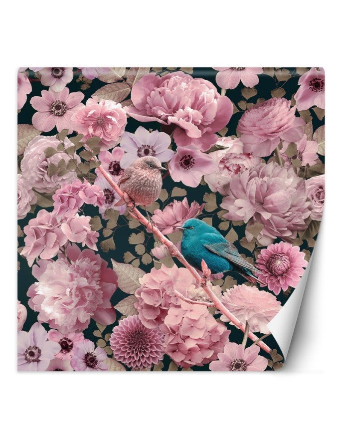 Wallpaper - Blue bird against a background of pink roses Andrea Haase | FEEBY