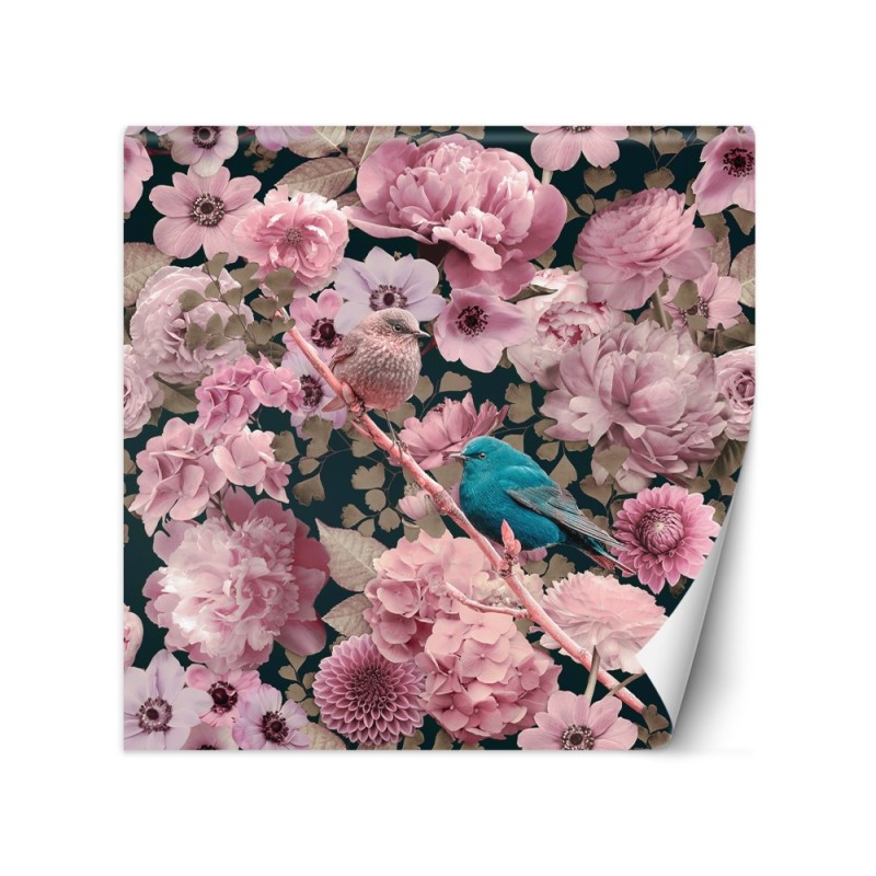 Wallpaper - Blue bird against a background of pink roses Andrea Haase | FEEBY
