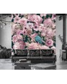 Wallpaper - Blue bird against a background of pink roses Andrea Haase | FEEBY