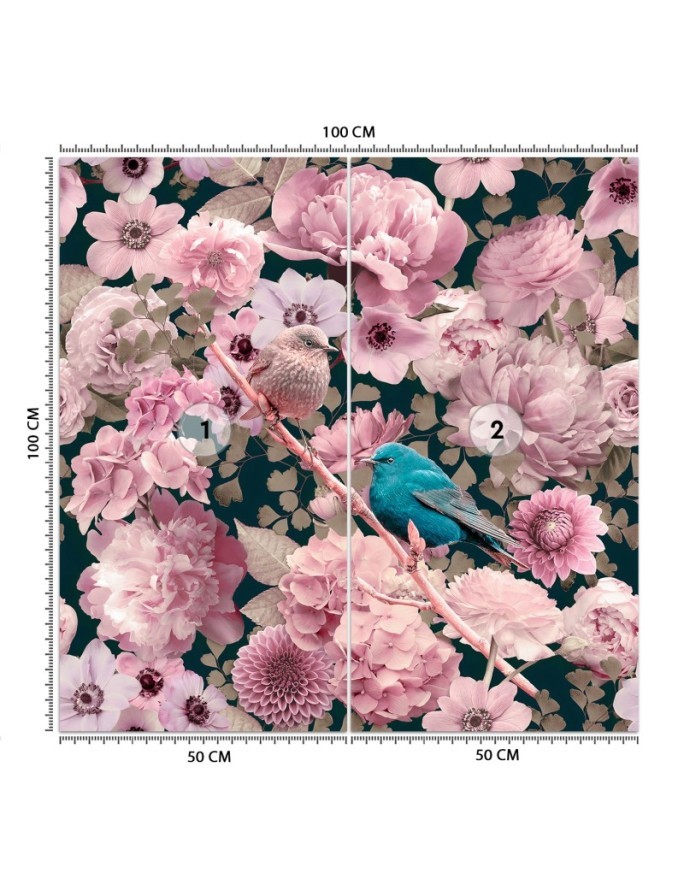 Wallpaper - Blue bird against a background of pink roses Andrea Haase | FEEBY