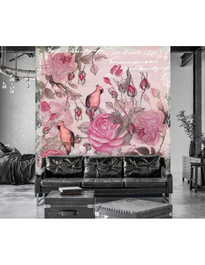 Original wall murals - Parrots and flowers in pink Andrea Haase | FEEBY