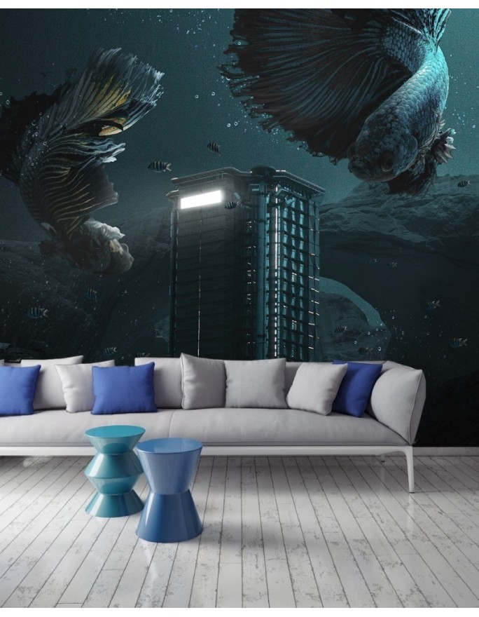 Unique wall murals - Skyscraper in the ocean Zehem Chong | FEEBY