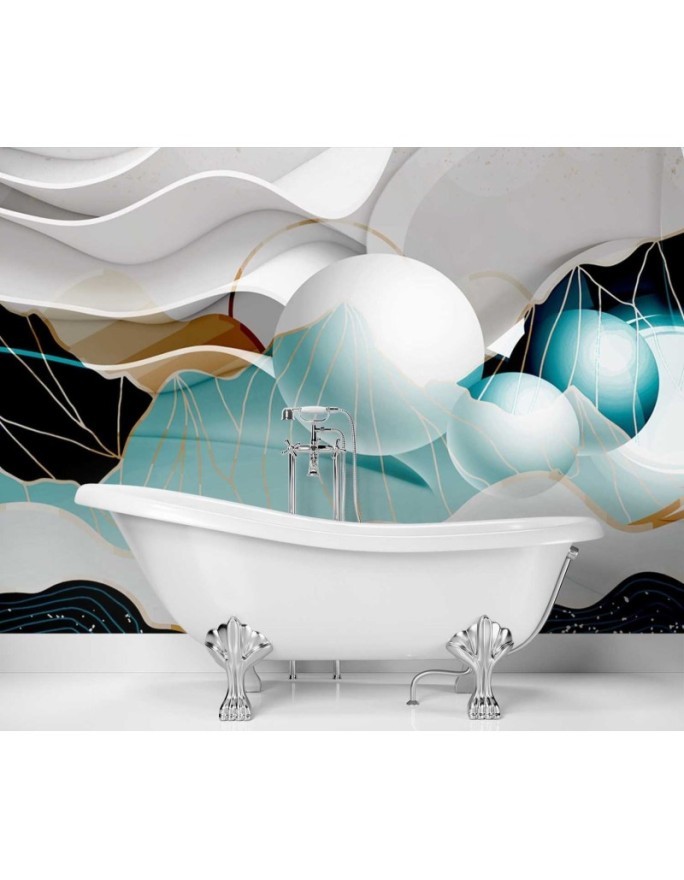 3D effect wall murals - Abstraction with 3D spheres | FEEBY