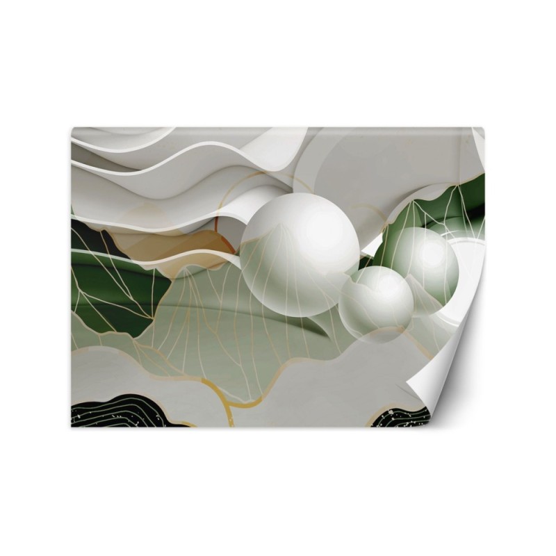 Depth effect wall murals - Abstract waves balls 3D | FEEBY