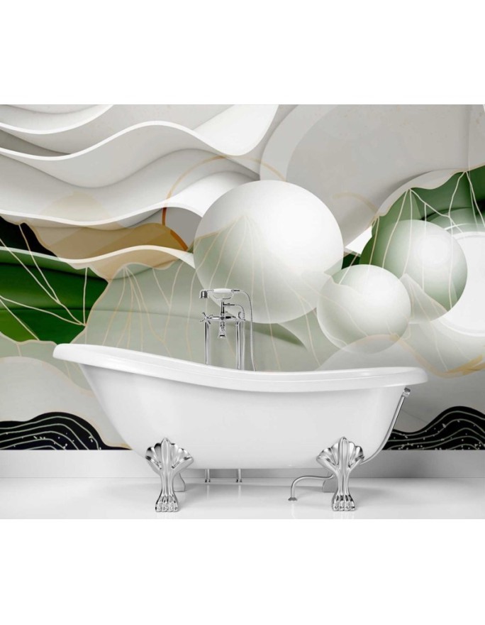 Depth effect wall murals - Abstract waves balls 3D | FEEBY