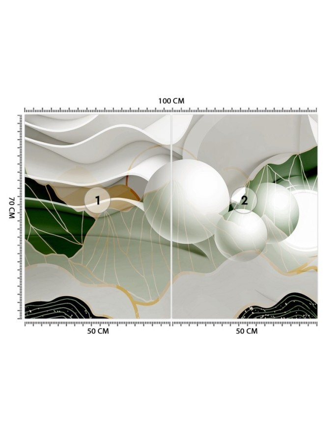 Depth effect wall murals - Abstract waves balls 3D | FEEBY