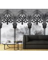 Exclusive wall murals - Trees Mist Pillars Black White | FEEBY