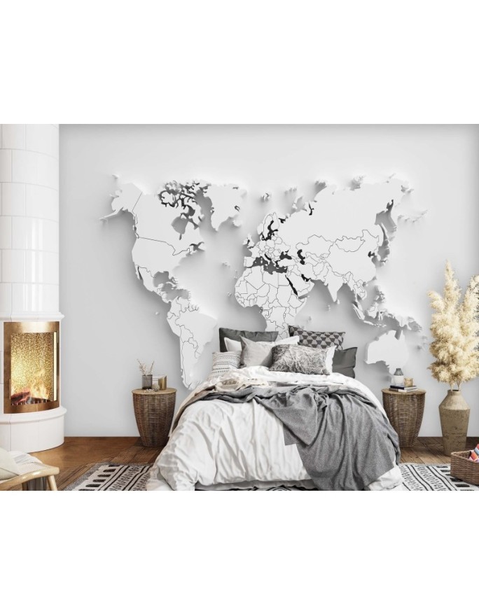 3D Wallpaper - White world map 3D | FEEBY