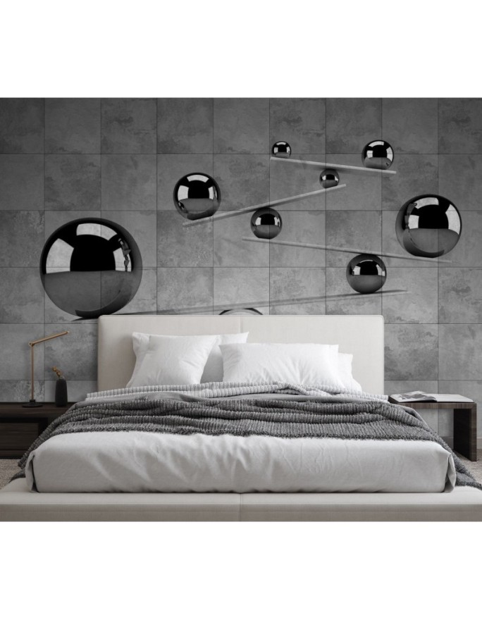 3D Wallpapers - Silver 3D balls against a concrete wall | FEEBY