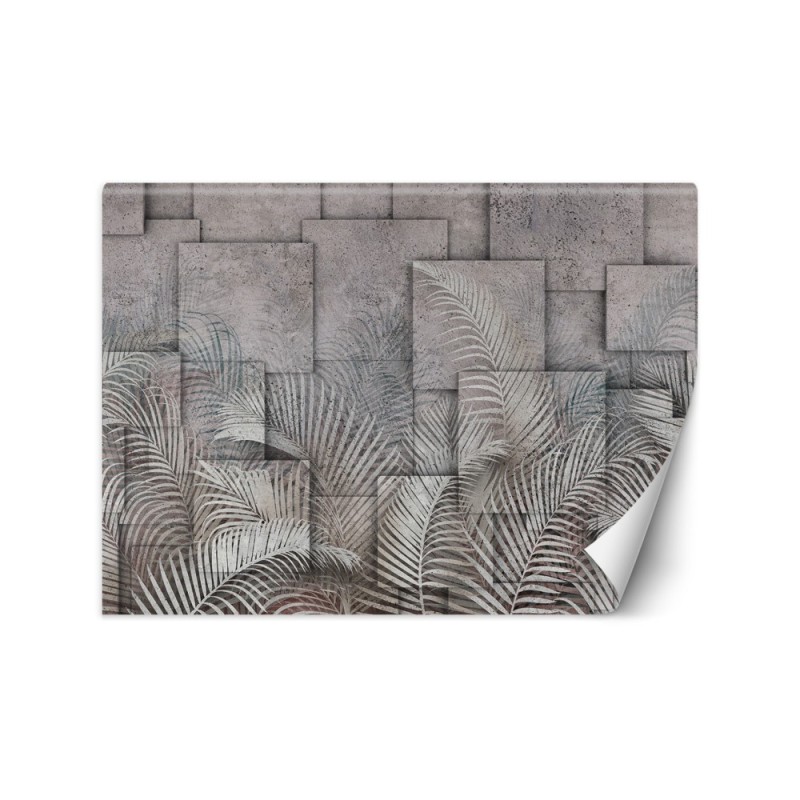 Depth effect Wallpaper - Palm leaves 3D concrete | FEEBY