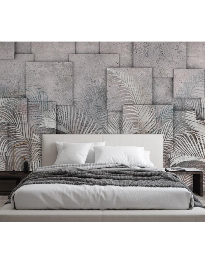 Depth effect Wallpaper - Palm leaves 3D concrete | FEEBY