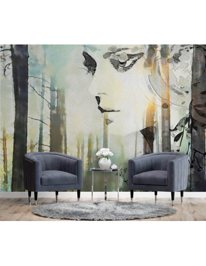 Modern wall murals - Pastel abstract woman and forest | FEEBY