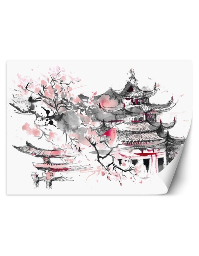 Oriental design wall mural - Japanese pagoda | FEEBY