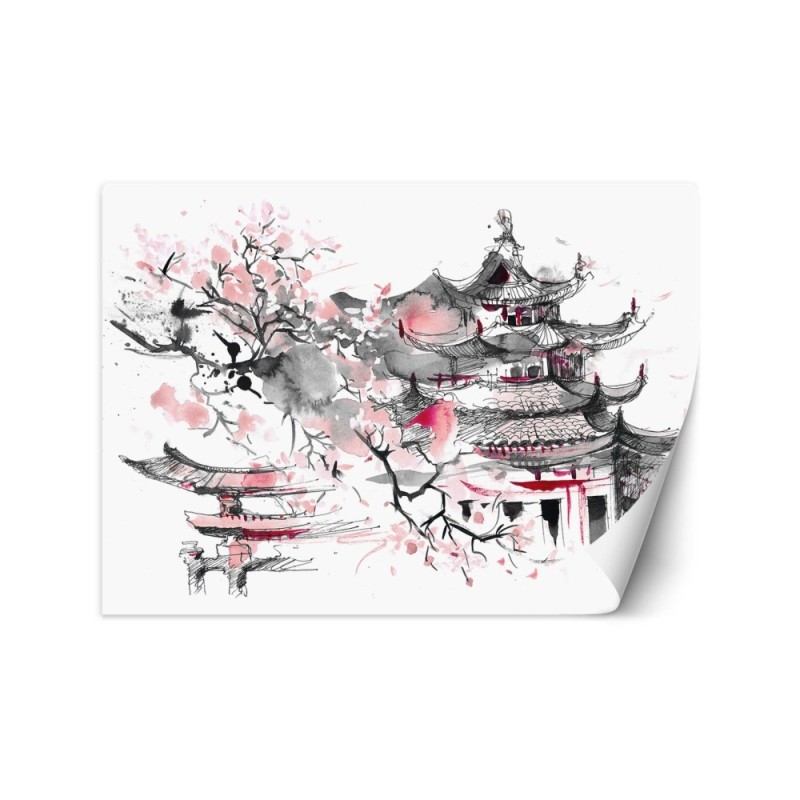 Oriental design wall mural - Japanese pagoda | FEEBY
