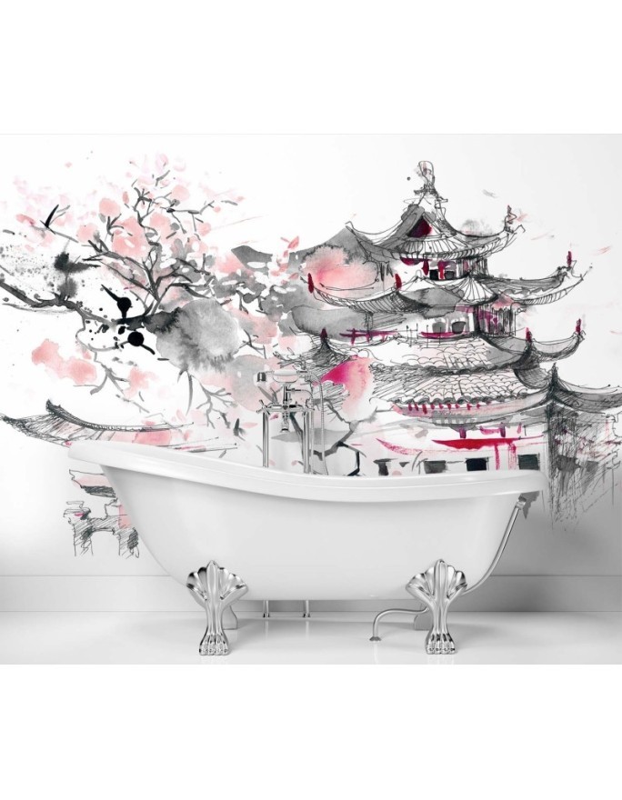 Oriental design wall mural - Japanese pagoda | FEEBY