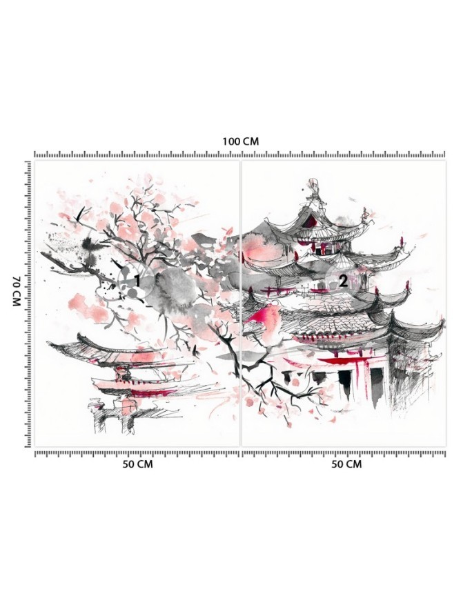 Oriental design wall mural - Japanese pagoda | FEEBY