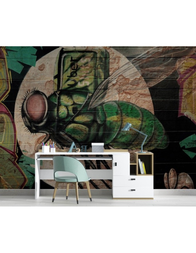 Wall mural - Green fly and moon graffiti on wall | FEEBY