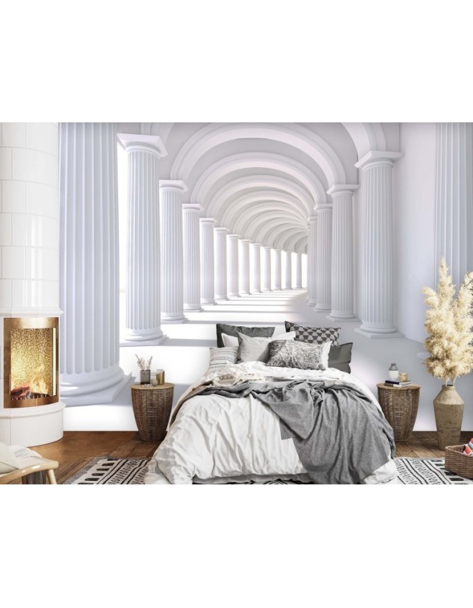 Depth effect wall mural - 3D Tunnel abstract white | FEEBY