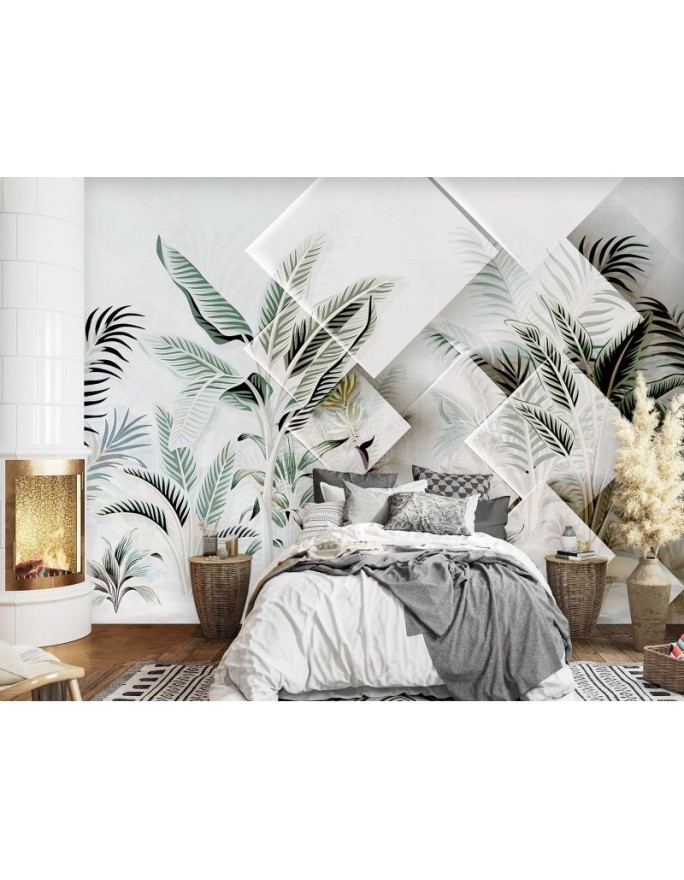 Inspirational wall mural - Green leaves 3D | FEEBY