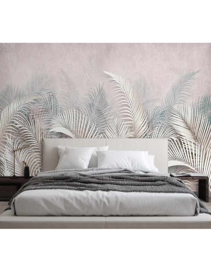 Original wall mural - Palm leaves 3D beige | FEEBY