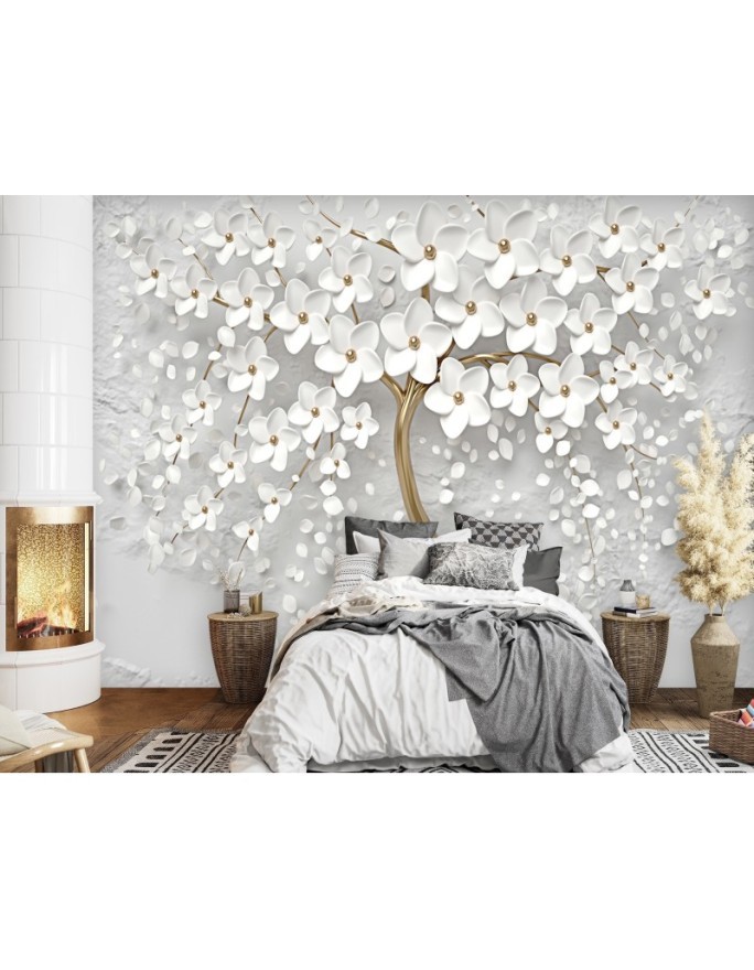 Depth effect wallpaper - Abstract gold tree flowers nature 3D | FEEBY