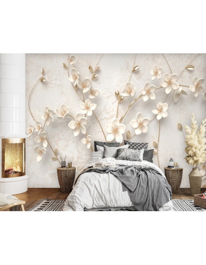 Living room Wallpapers - 3D abstract flowers | FEEBY