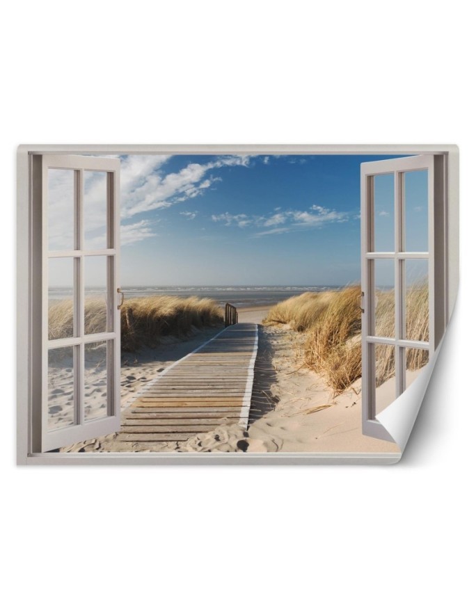 Wallpapers for living room - Window view beach dunes pier | FEEBY