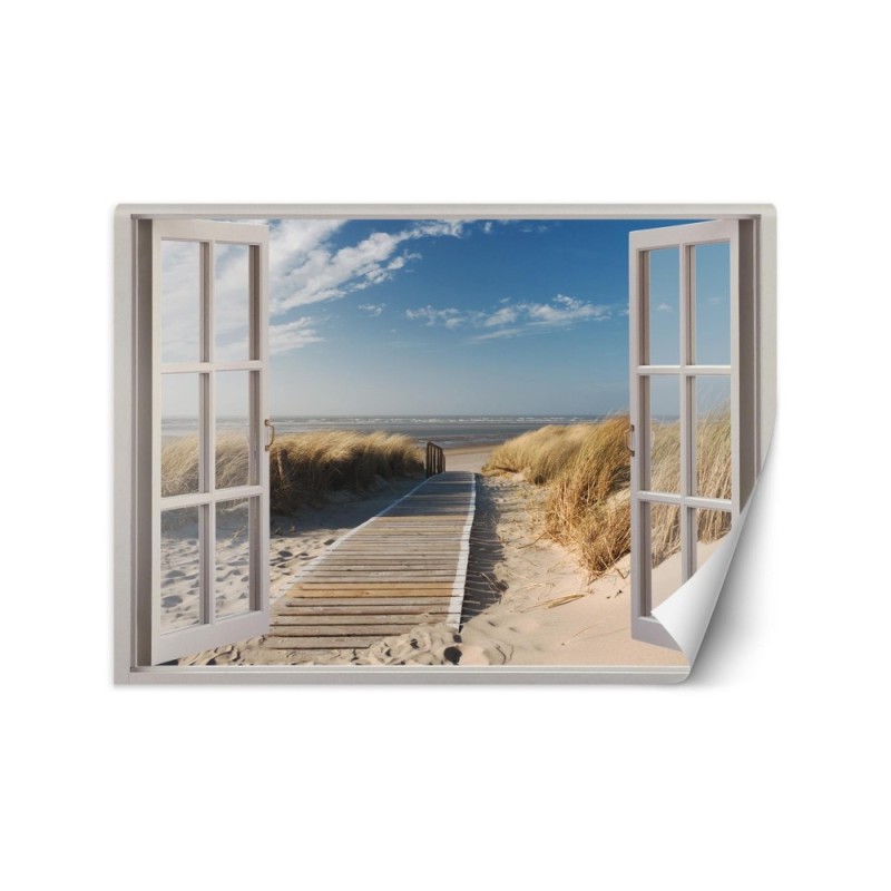 Wallpapers for living room - Window view beach dunes pier | FEEBY