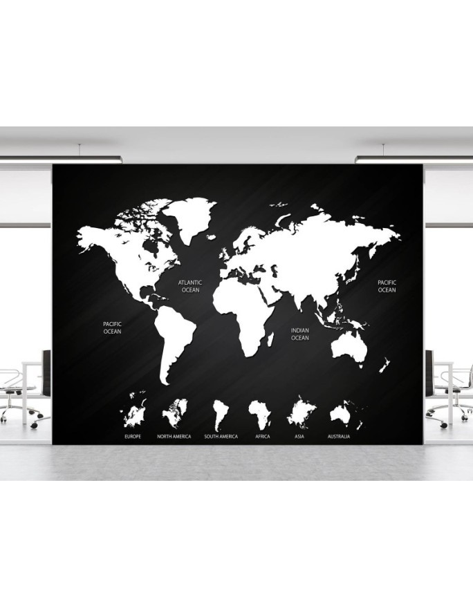 Inspirational wall murals - Black and white world map | FEEBY