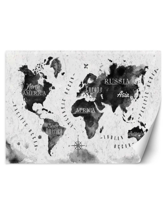 Wall mural - Monochrome watercolour world map | FEEBY