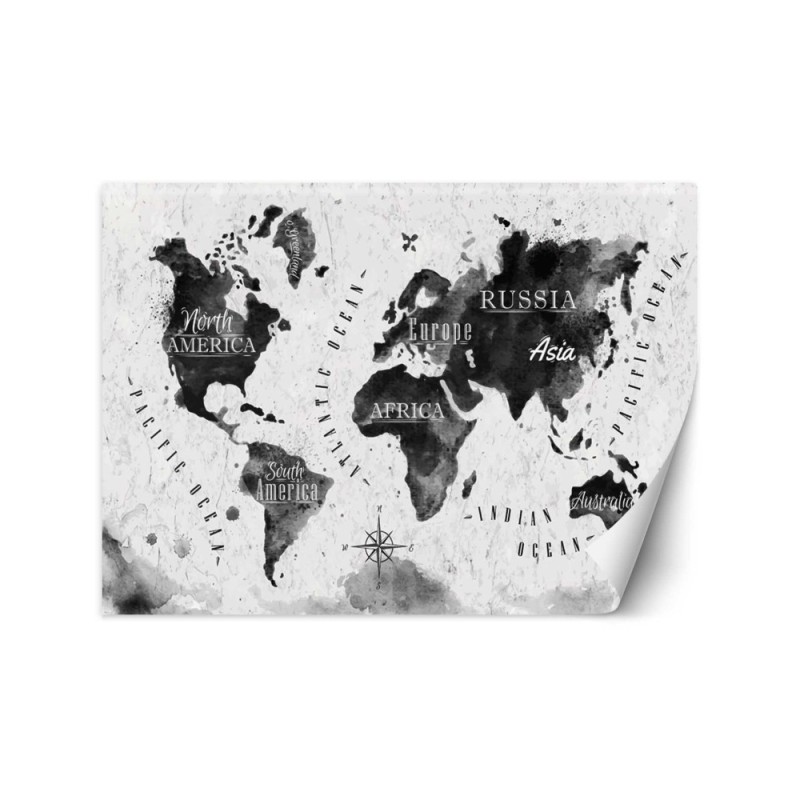 Wall mural - Monochrome watercolour world map | FEEBY