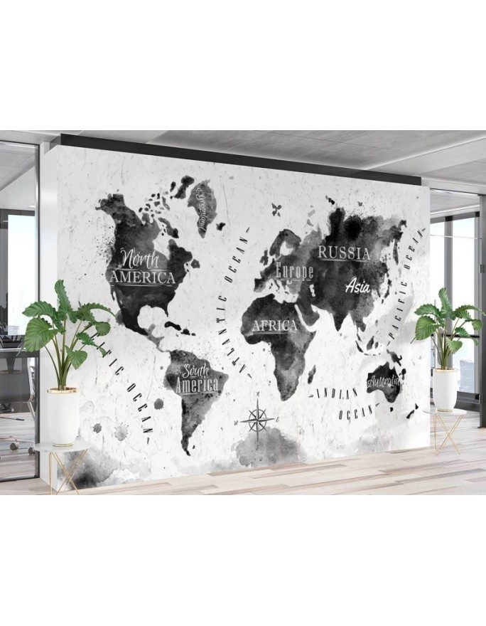 Wall mural - Monochrome watercolour world map | FEEBY