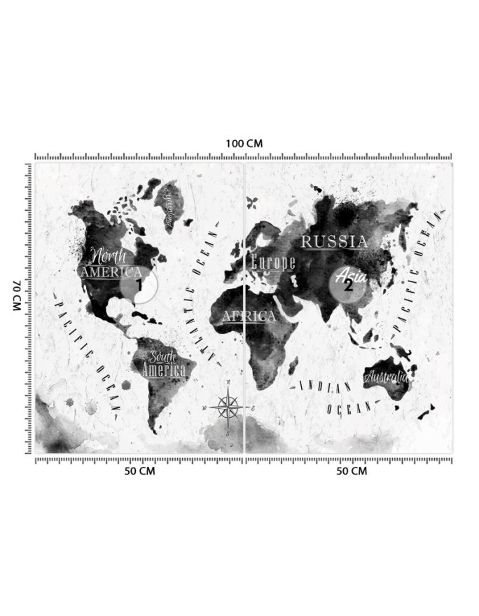 Wall mural - Monochrome watercolour world map | FEEBY