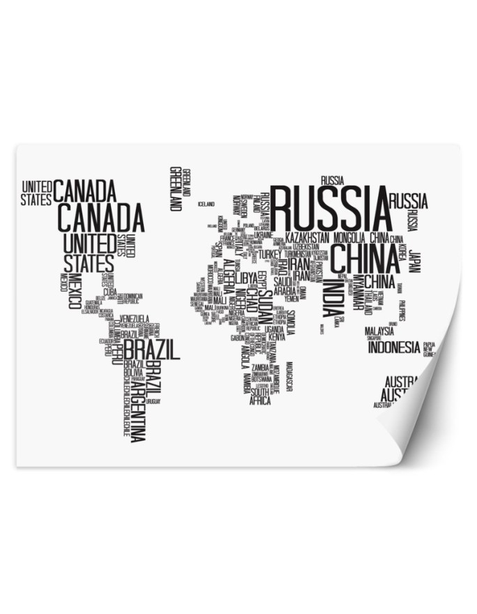 Wall mural - World map black and white lettering Scandinavian style | FEEBY