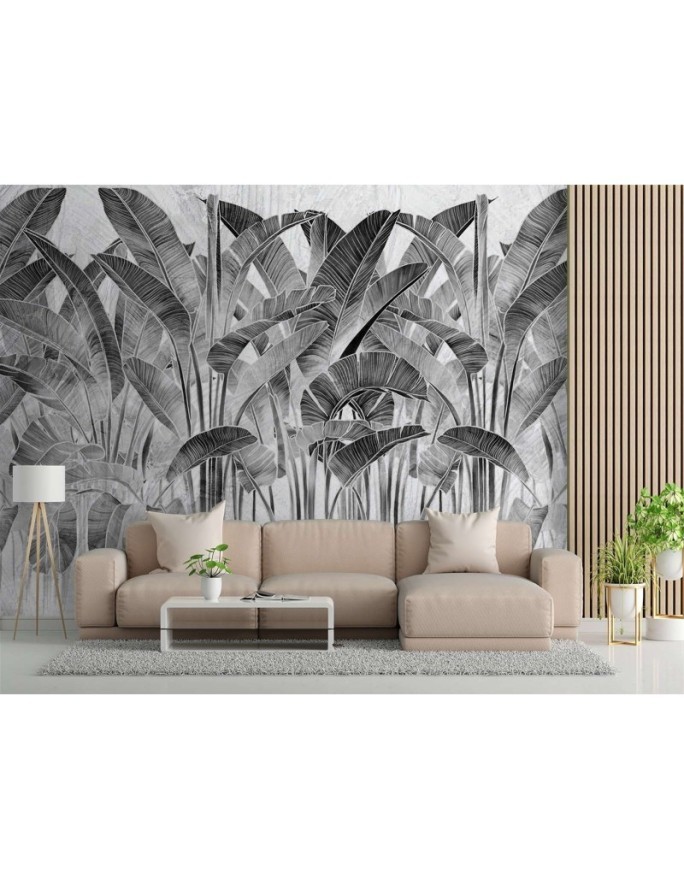 Inspirational wall mural - Banana leaves black and white lettering | FEEBY