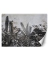 Tropical wall mural - Black and white tropical leaves on concrete background | FEEBY