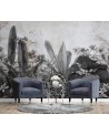 Tropical wall mural - Black and white tropical leaves on concrete background | FEEBY